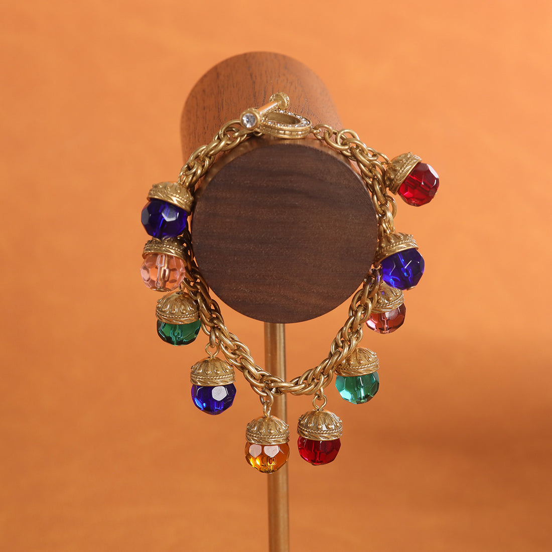Pre-loved vintage, high-end retro style, European and American court style, niche design, distressed colored glass bead bracelet
