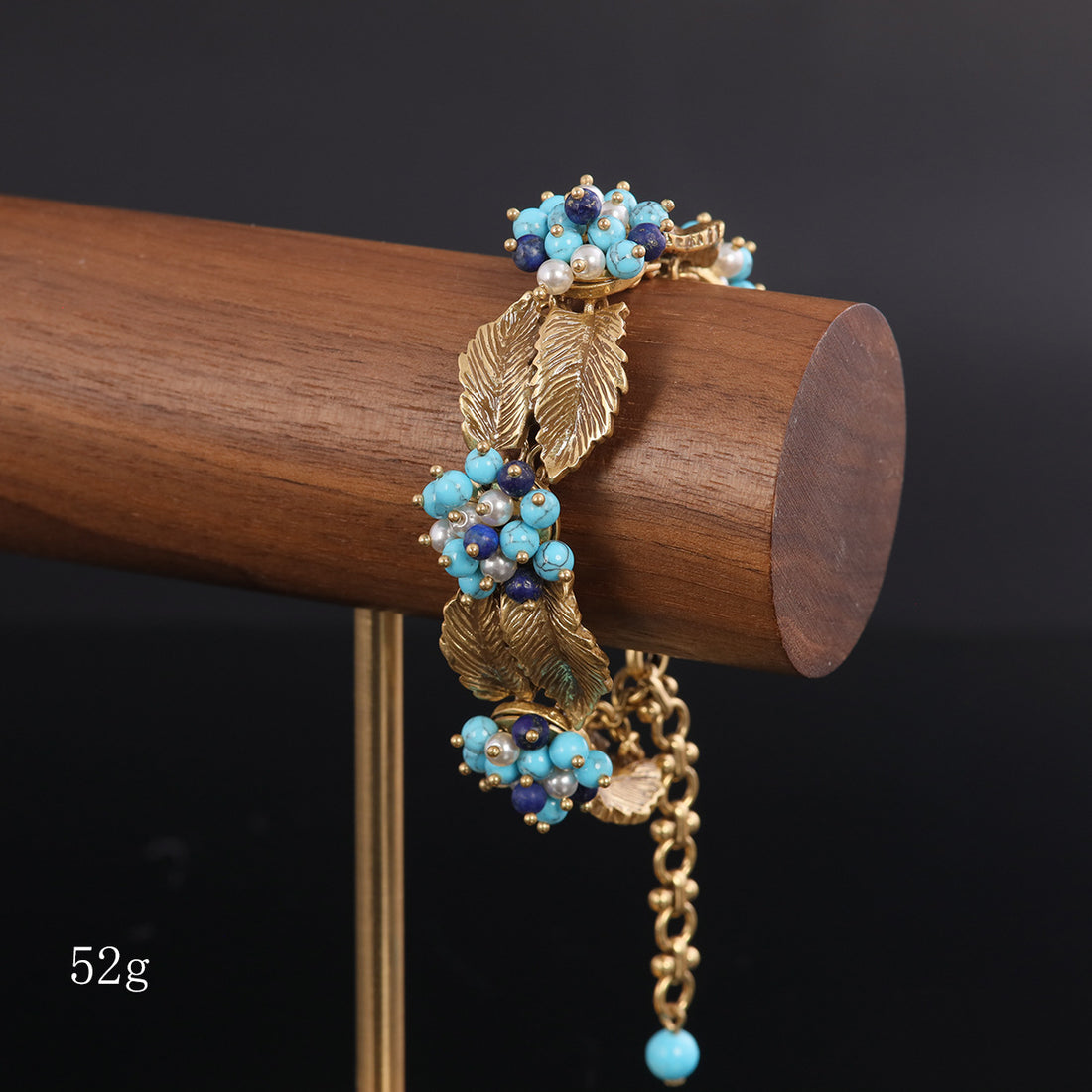 Pre-loved vintage high-end retro style design sense temperament vintage gold aged green pine grain leaf bracelet