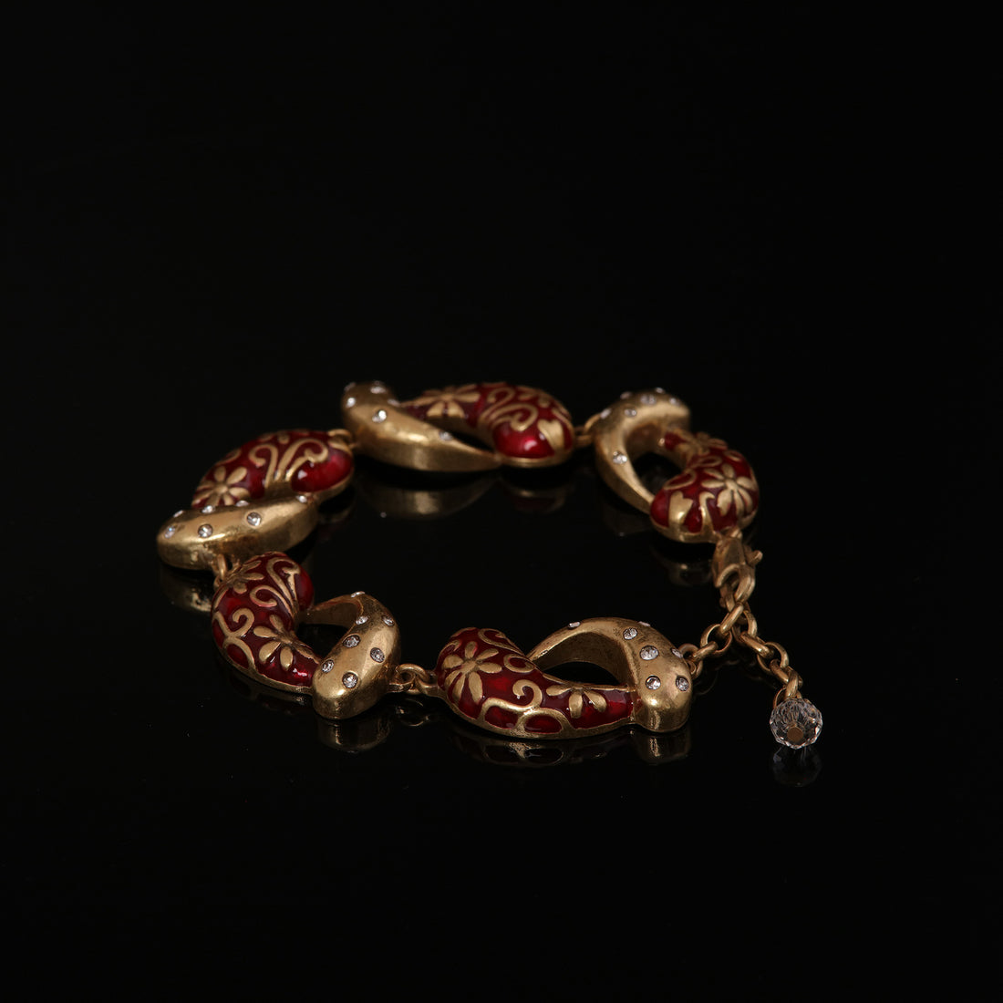 Vintage Brass red enamel hollow Fish bracelet
