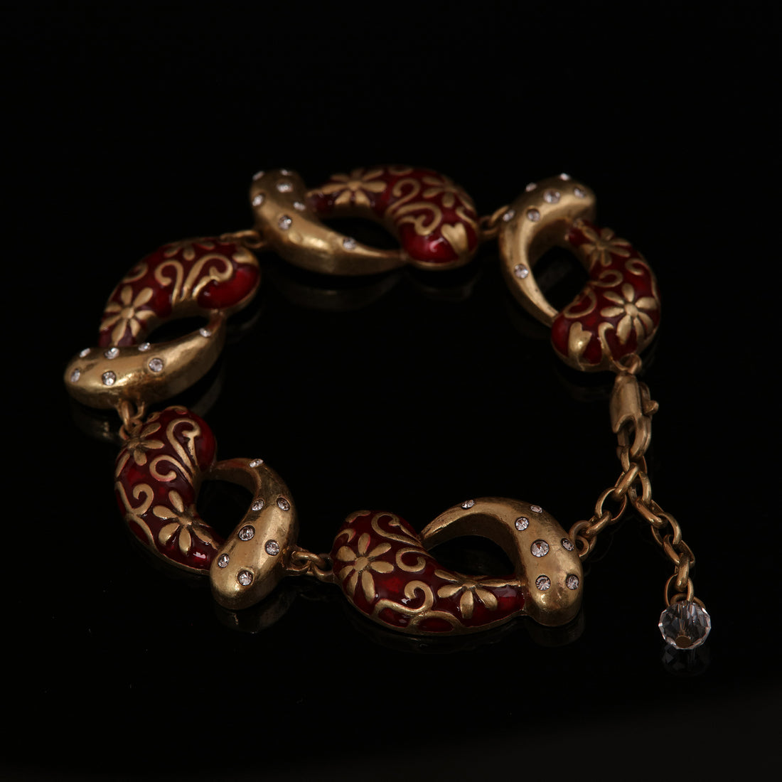 Vintage Brass red enamel hollow Fish bracelet